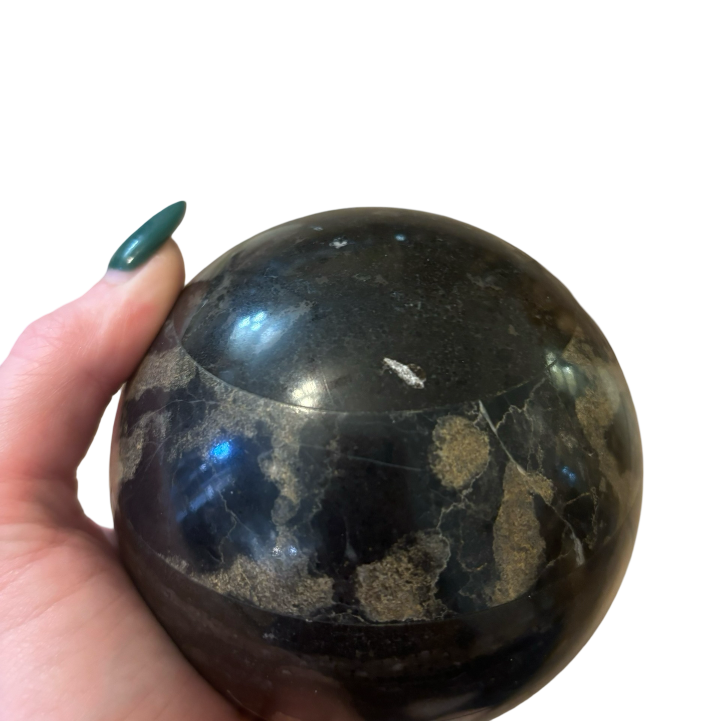 Large Brass Stand with Marble Striped Ball