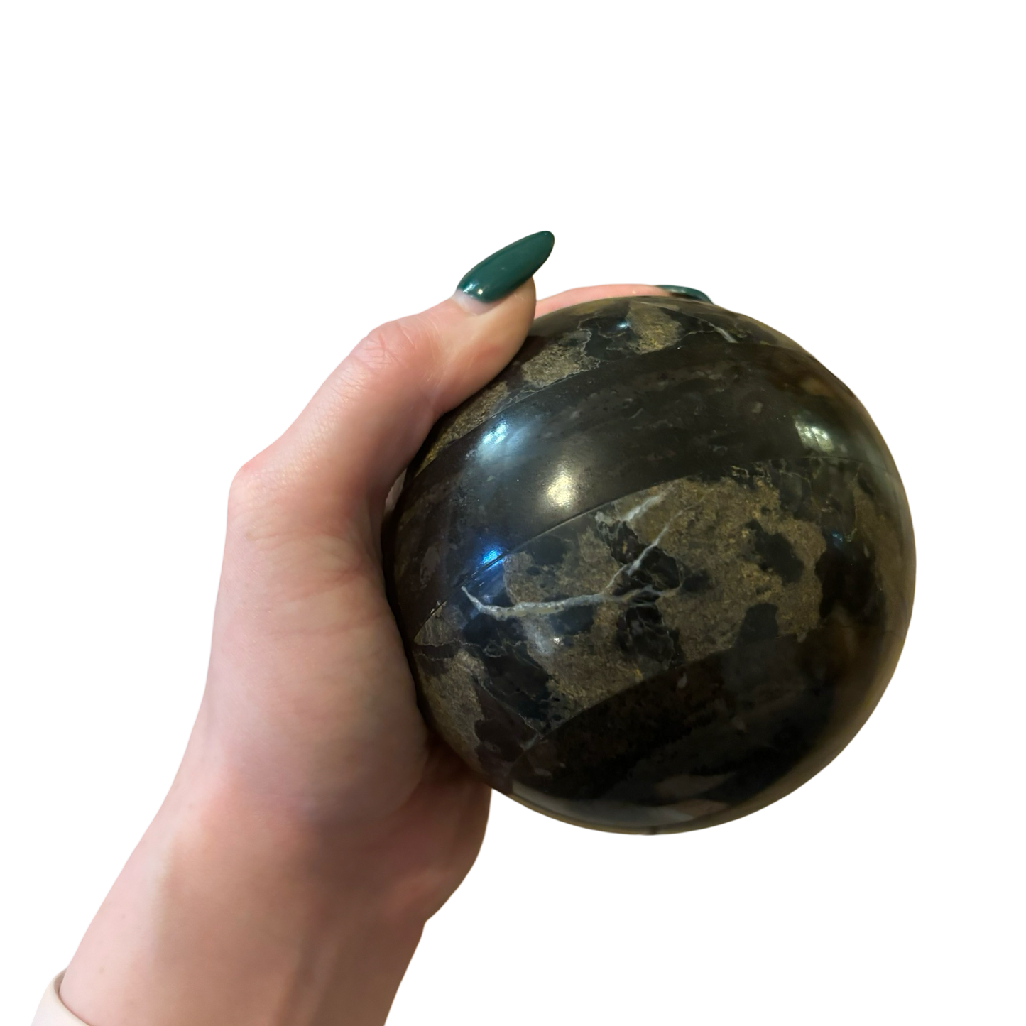 Large Brass Stand with Marble Striped Ball