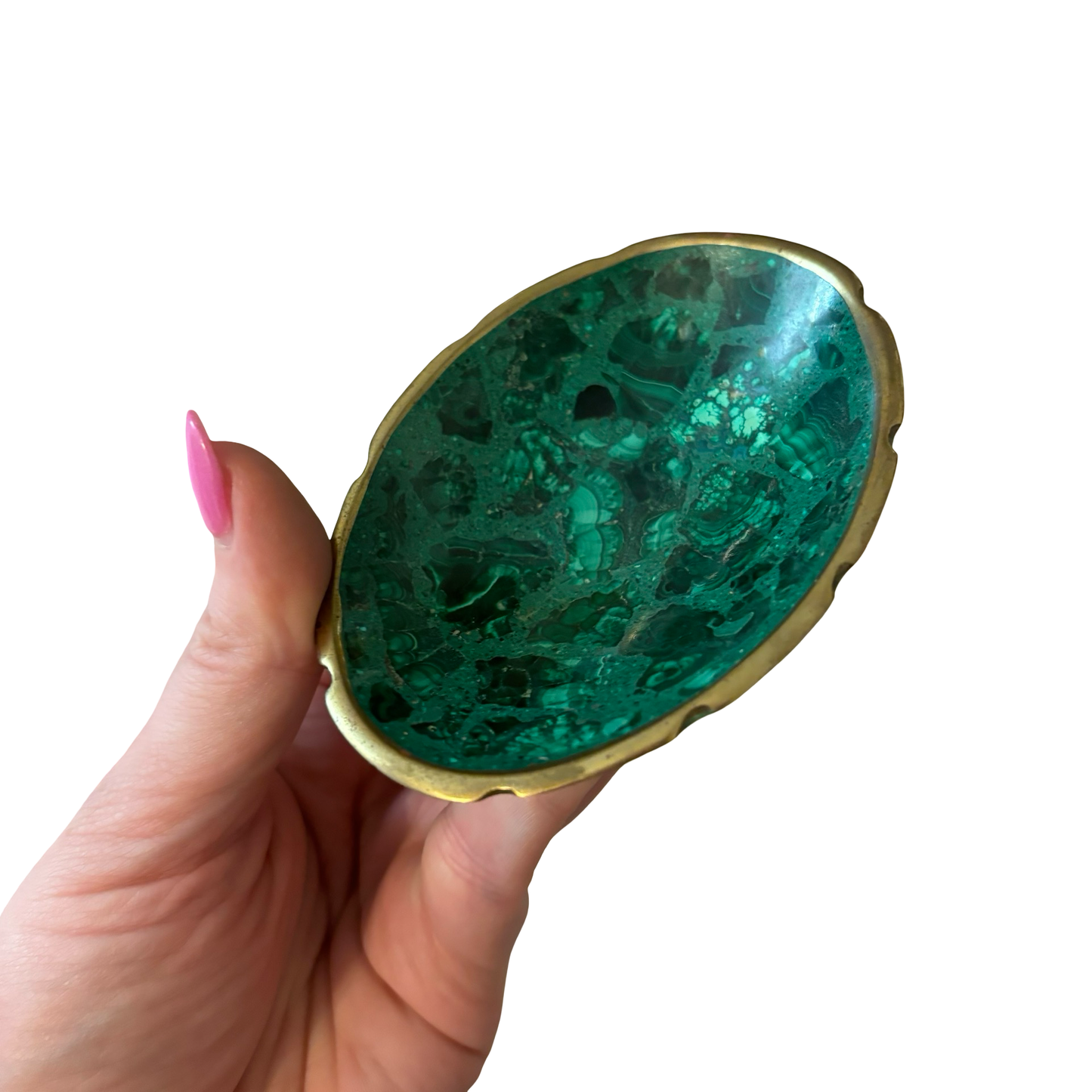 Small Brass Rimmed Malachite Bowl