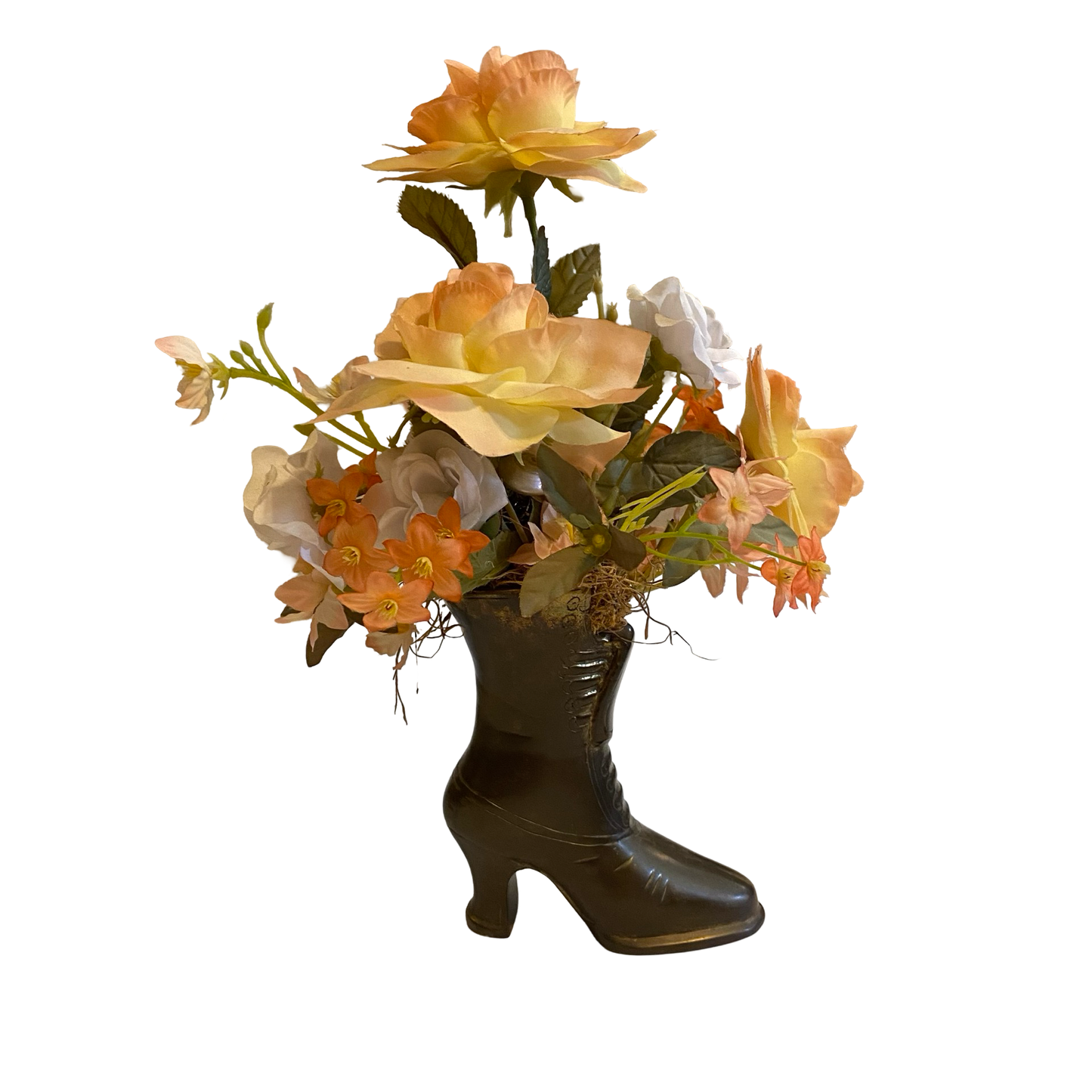 Brass Boot Vase with Faux Florals