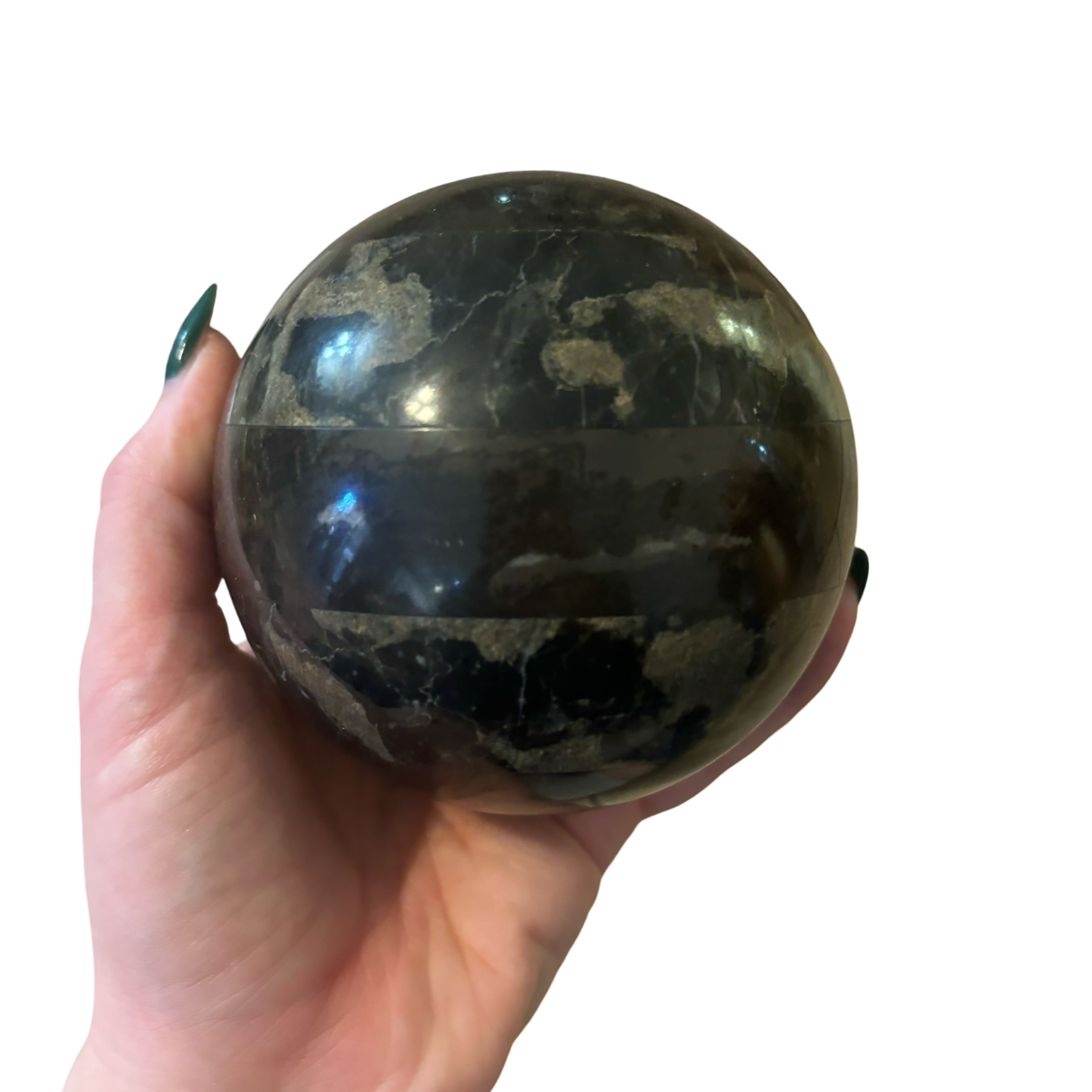 Large Brass Stand with Marble Striped Ball