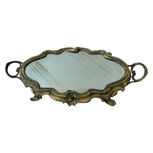 Ornate French Bronze Mirrored Tray