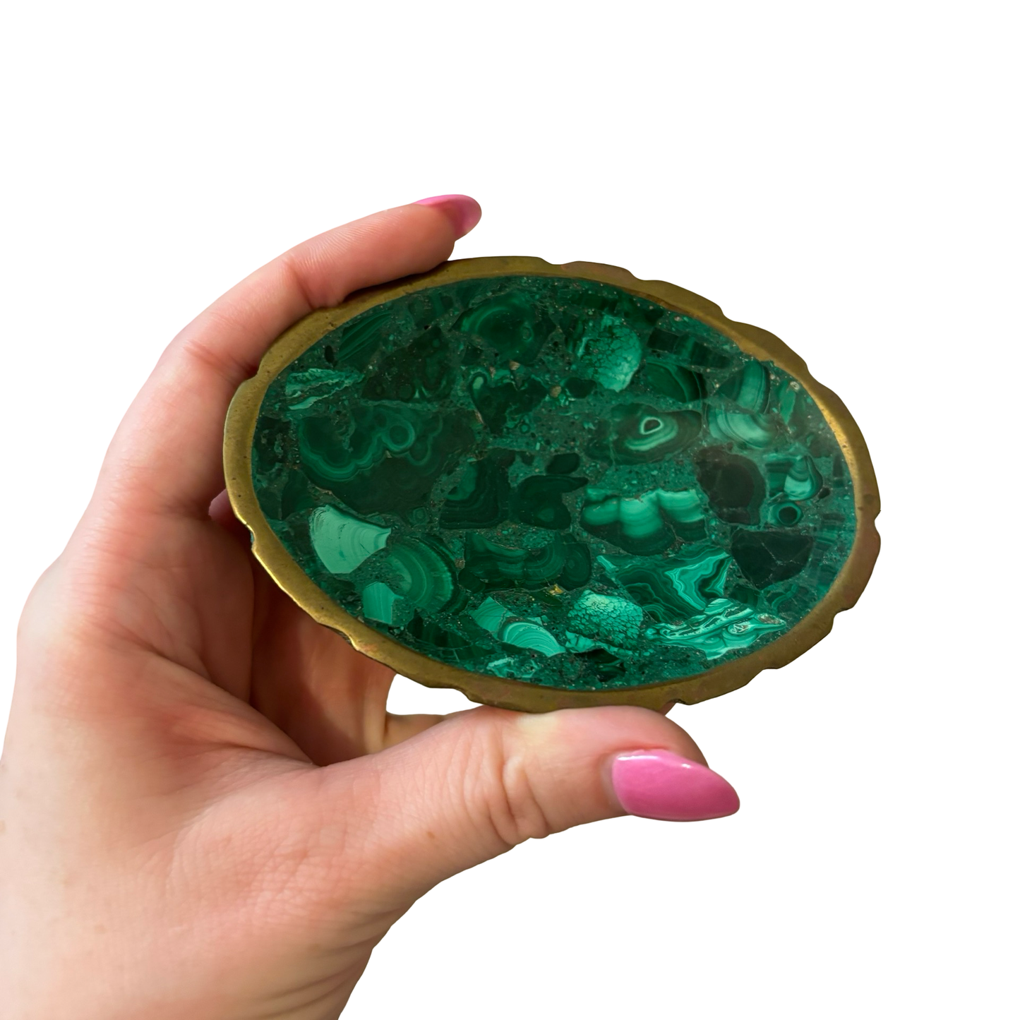 Small Brass Rimmed Malachite Bowl