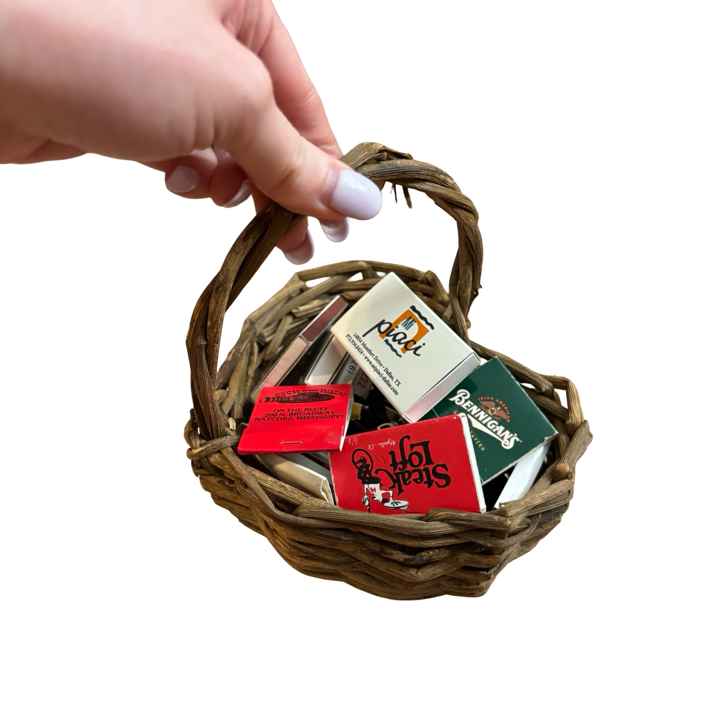 Wooden Heart Basket Filled with Matchbooks