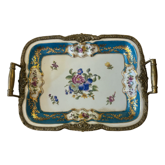 Porcelain Bronze Rimmed Footed Tray