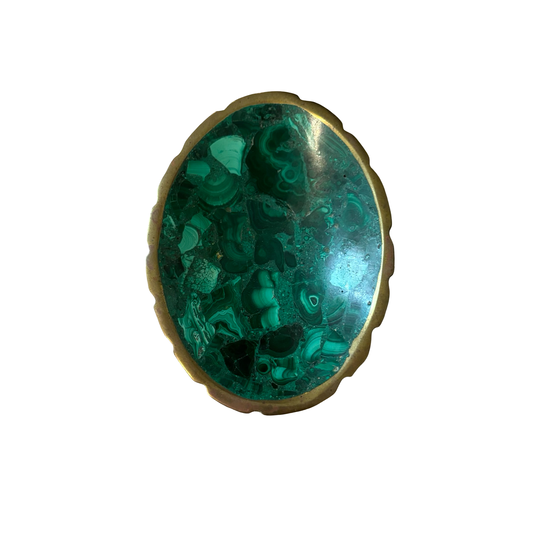 Small Brass Rimmed Malachite Bowl
