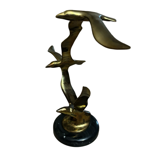 Brass Bird Sculpture with Marble Base