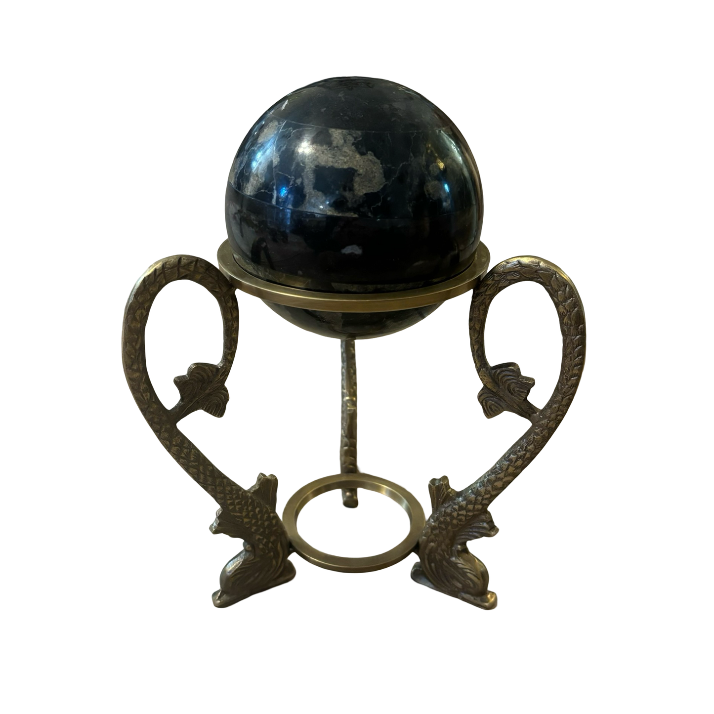 Large Brass Stand with Marble Striped Ball