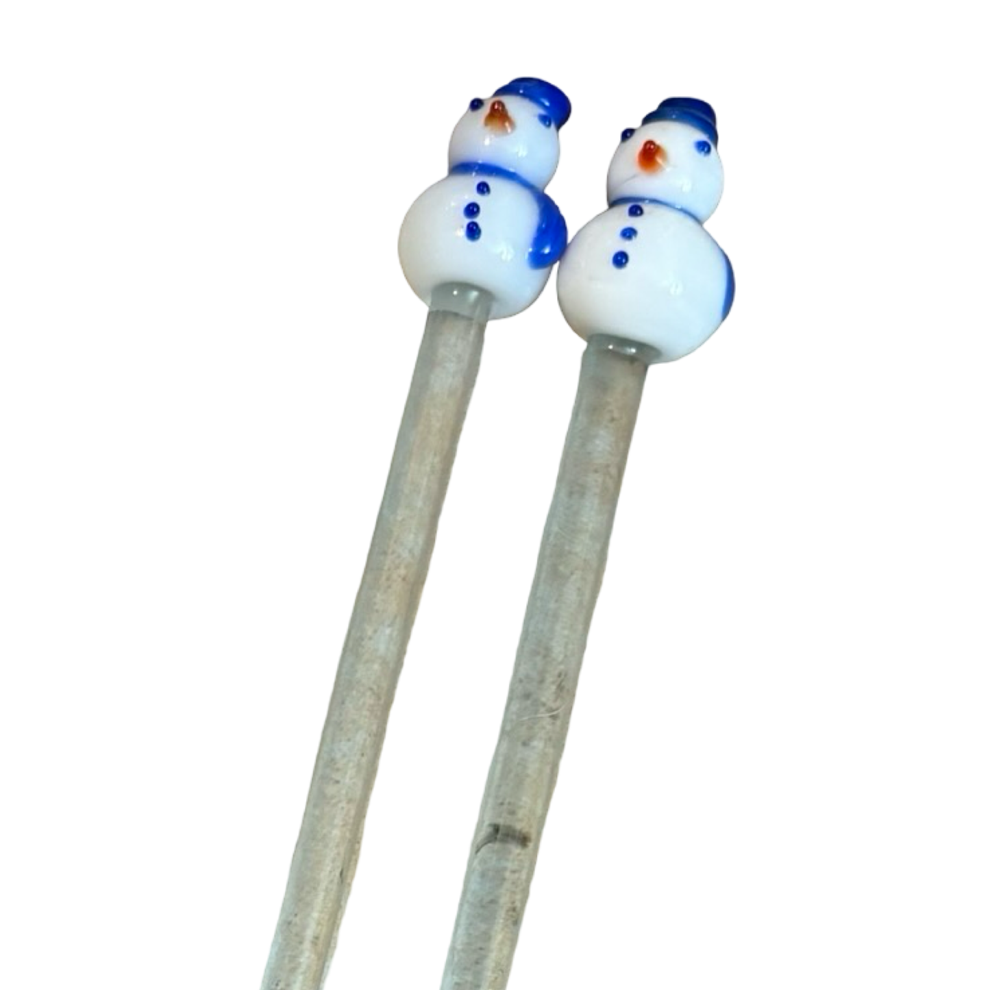 Set of Two Glass Snowman Cocktail Stirrers