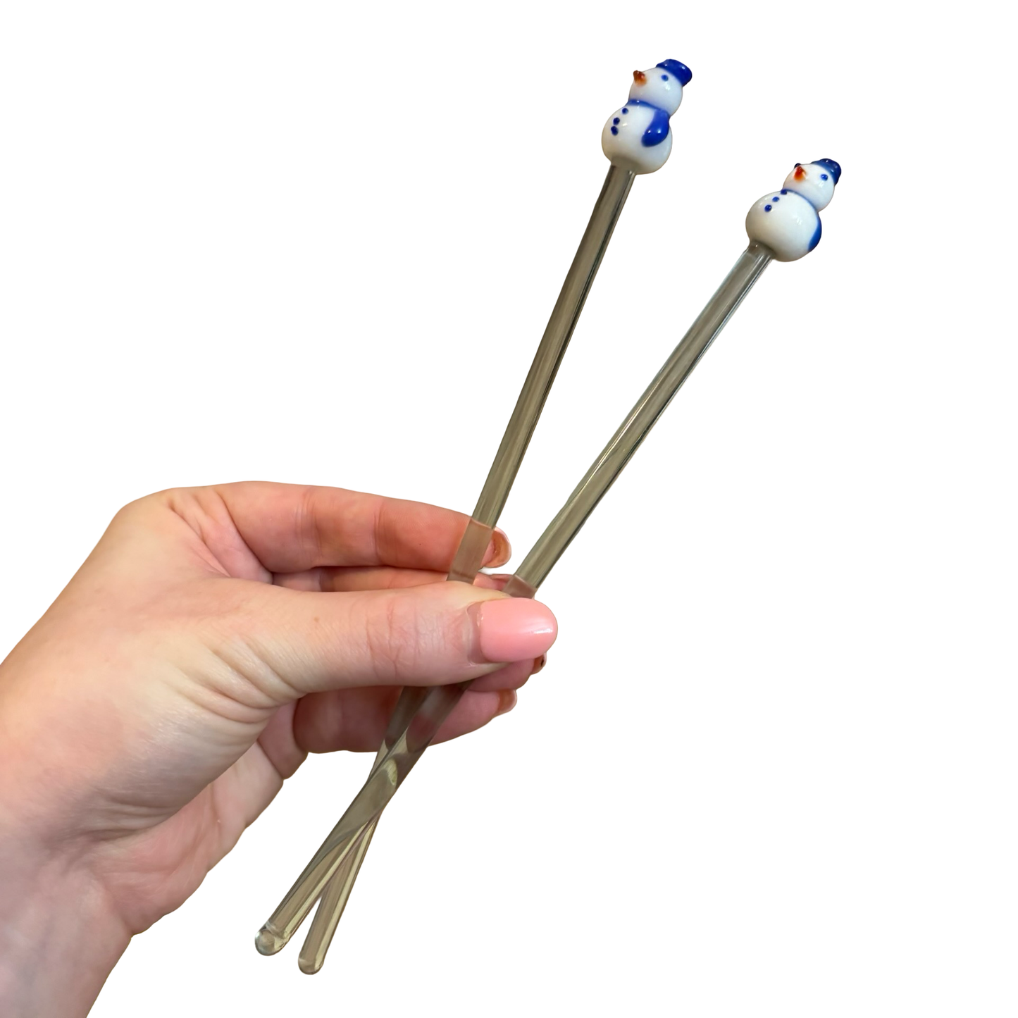 Set of Two Glass Snowman Cocktail Stirrers