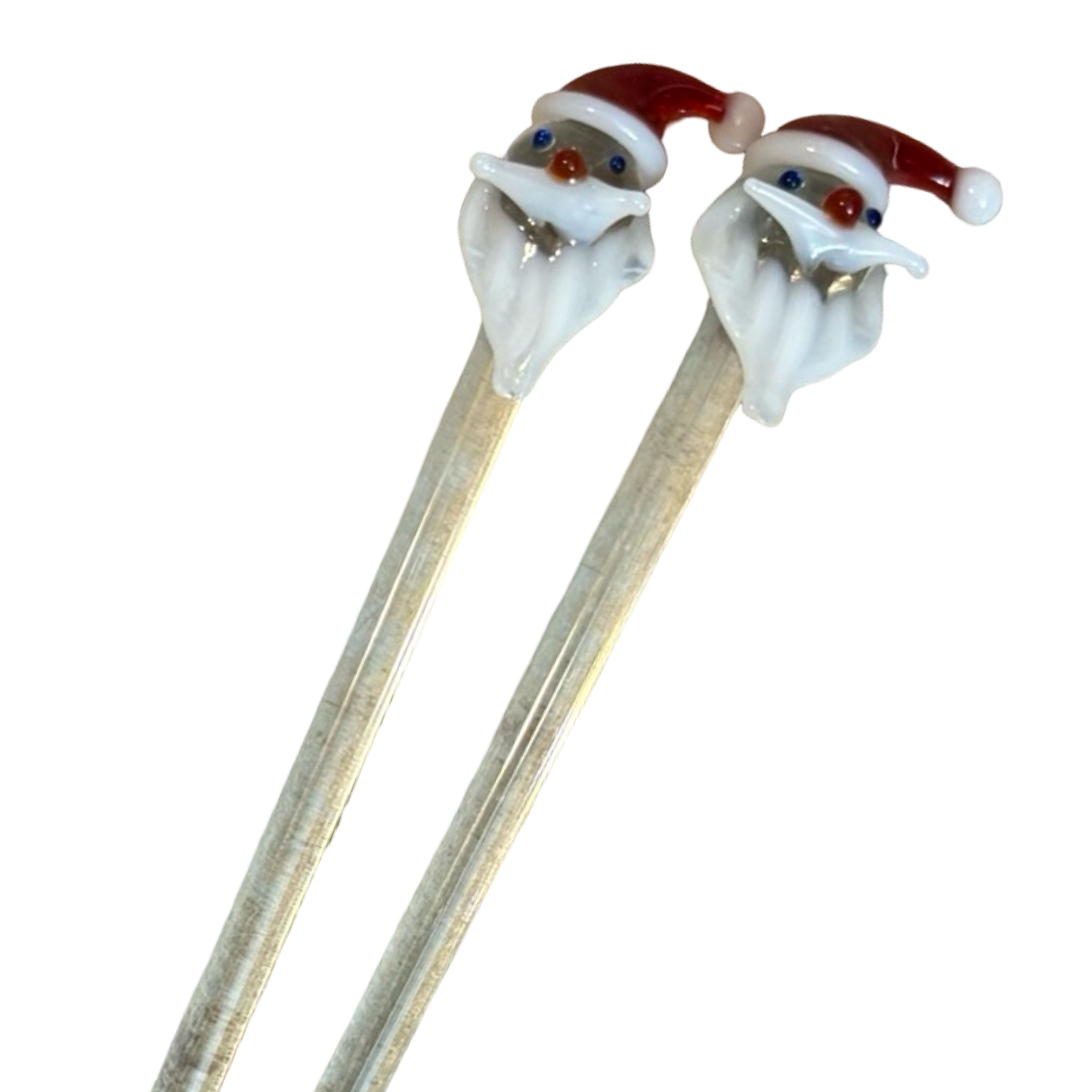 Set of Two Glass Santa Cocktail Stirrers