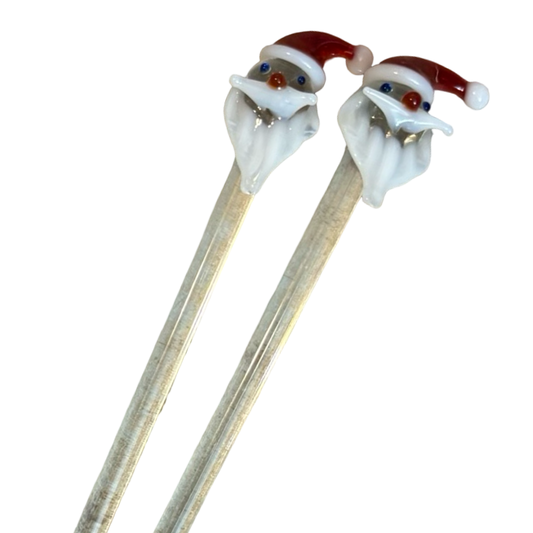 Set of Two Glass Santa Cocktail Stirrers