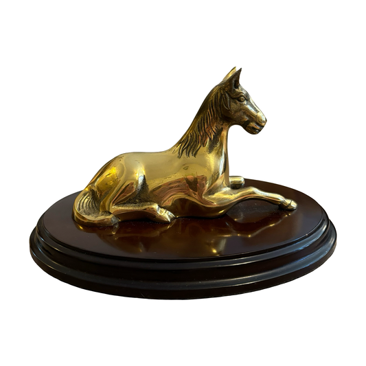 Brass Horse on Wooden Base