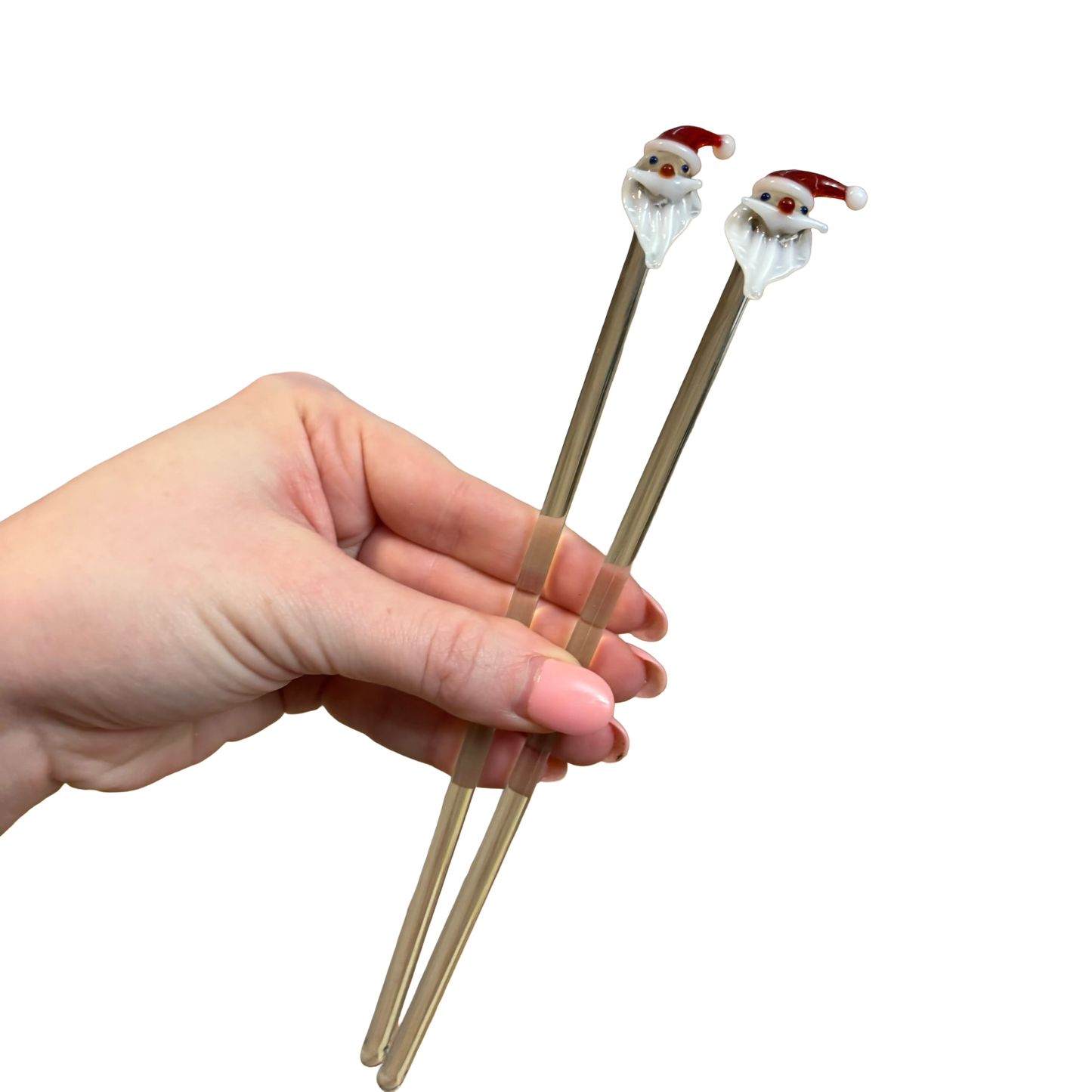 Set of Two Glass Santa Cocktail Stirrers