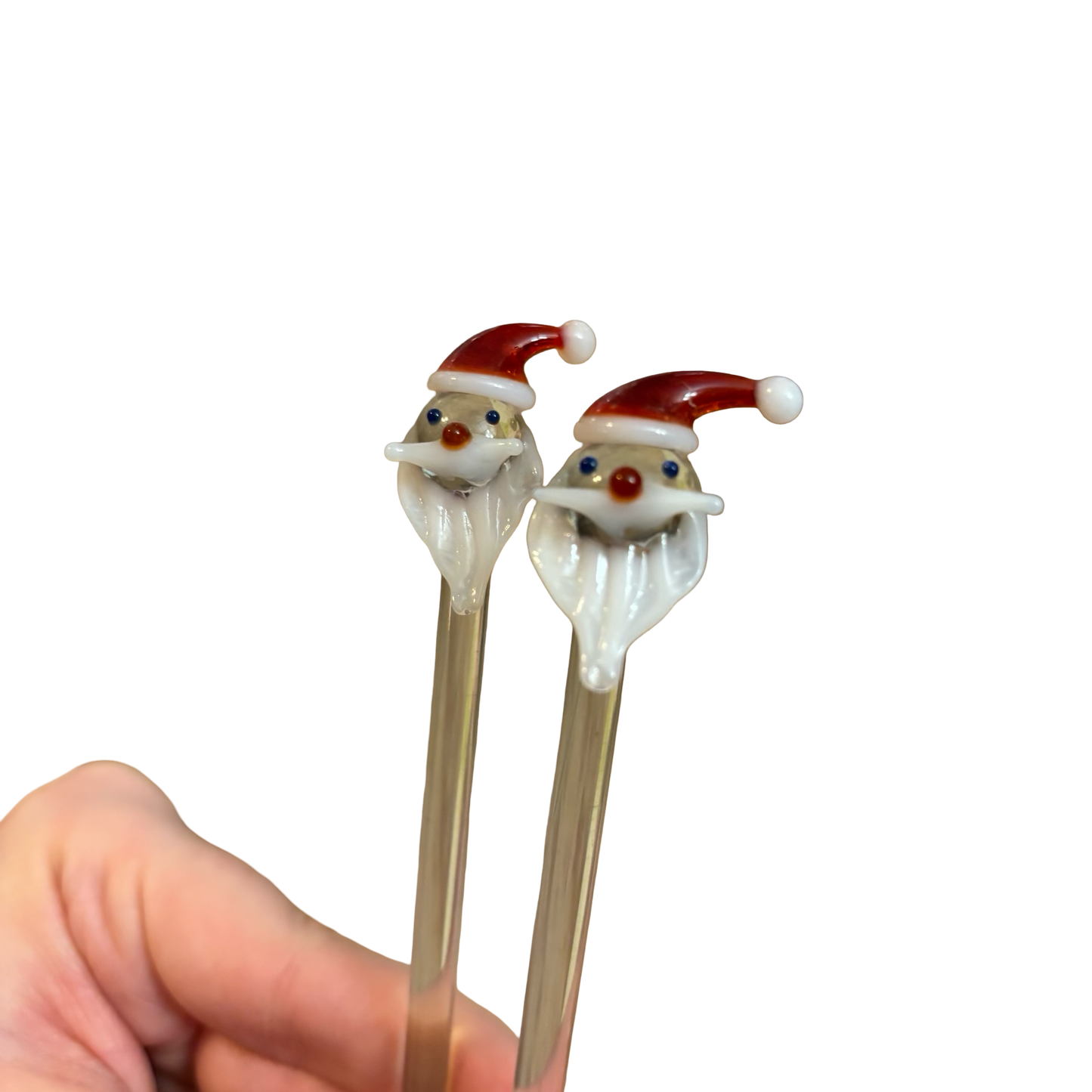 Set of Two Glass Santa Cocktail Stirrers