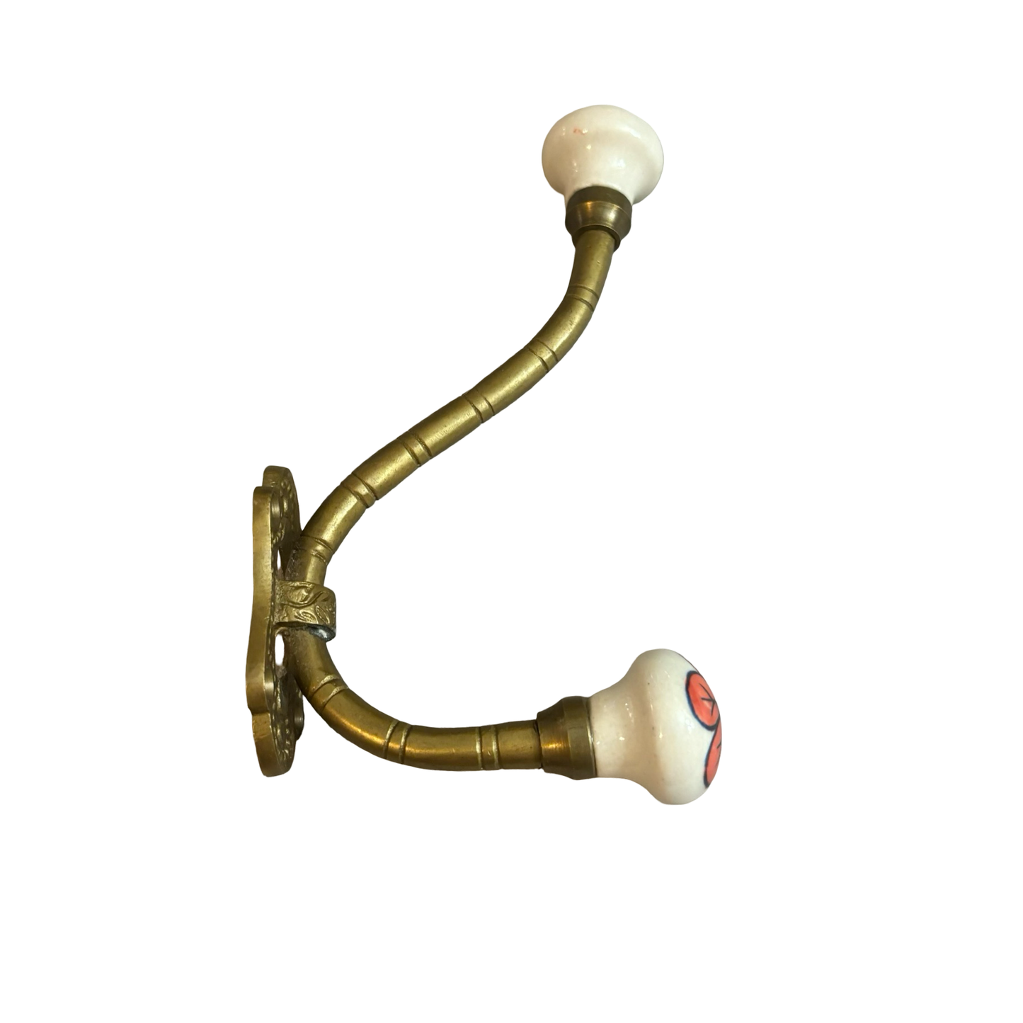 Brass Wall Hook with Porcelain Knobs