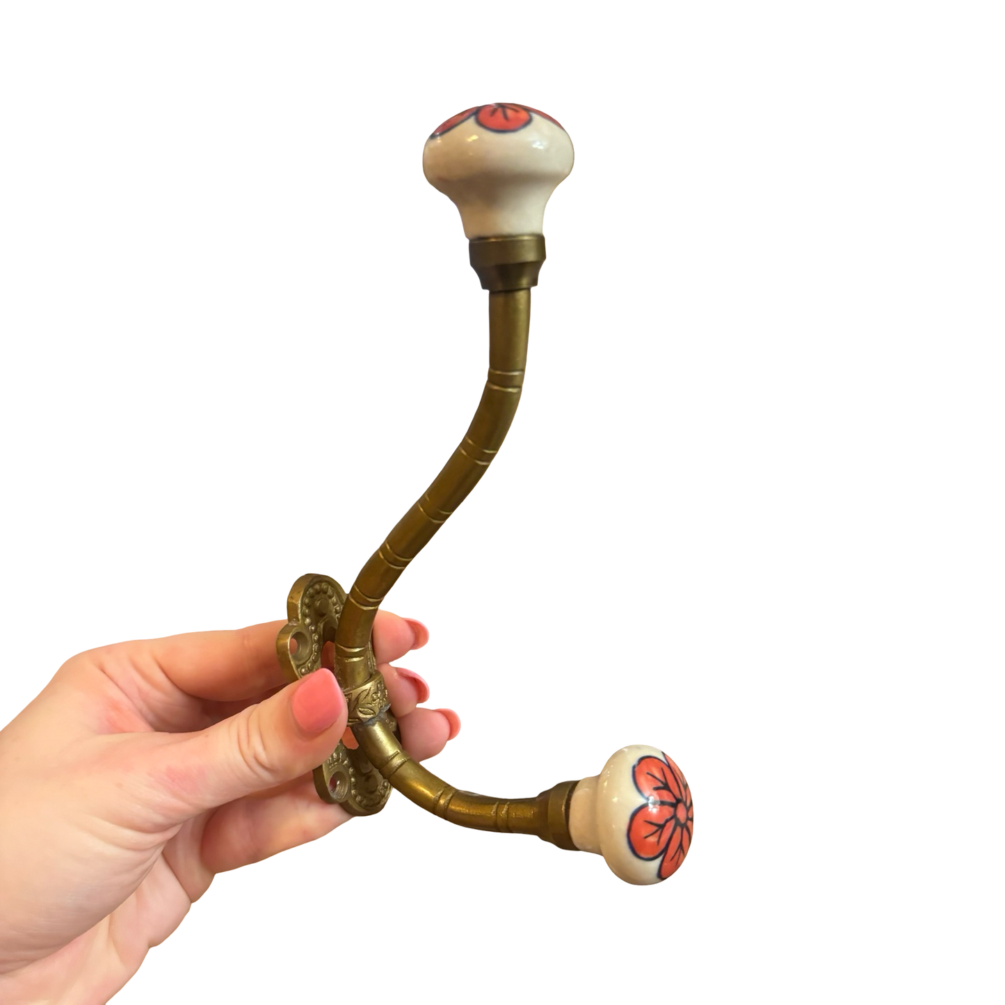Brass Wall Hook with Porcelain Knobs