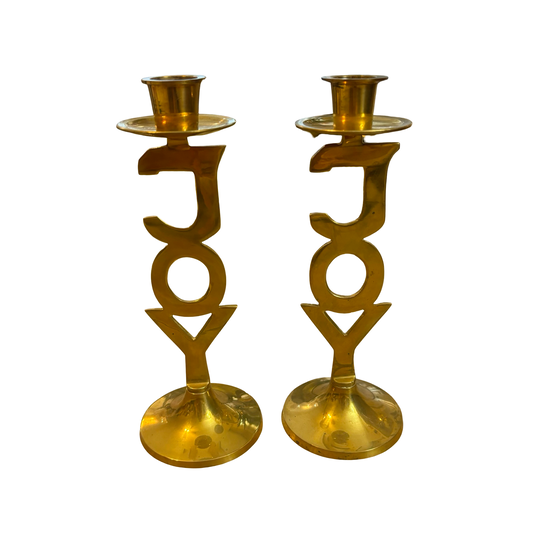 Pair of Brass Joy Candlesticks