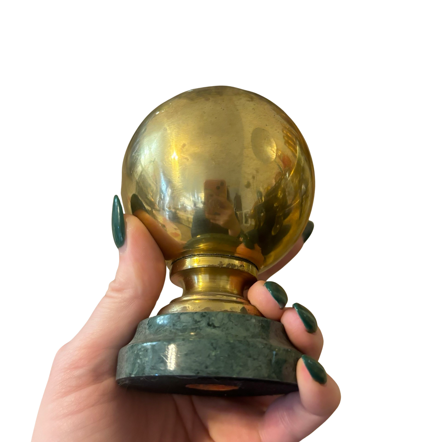 Brass Globe with Green Marble Accent