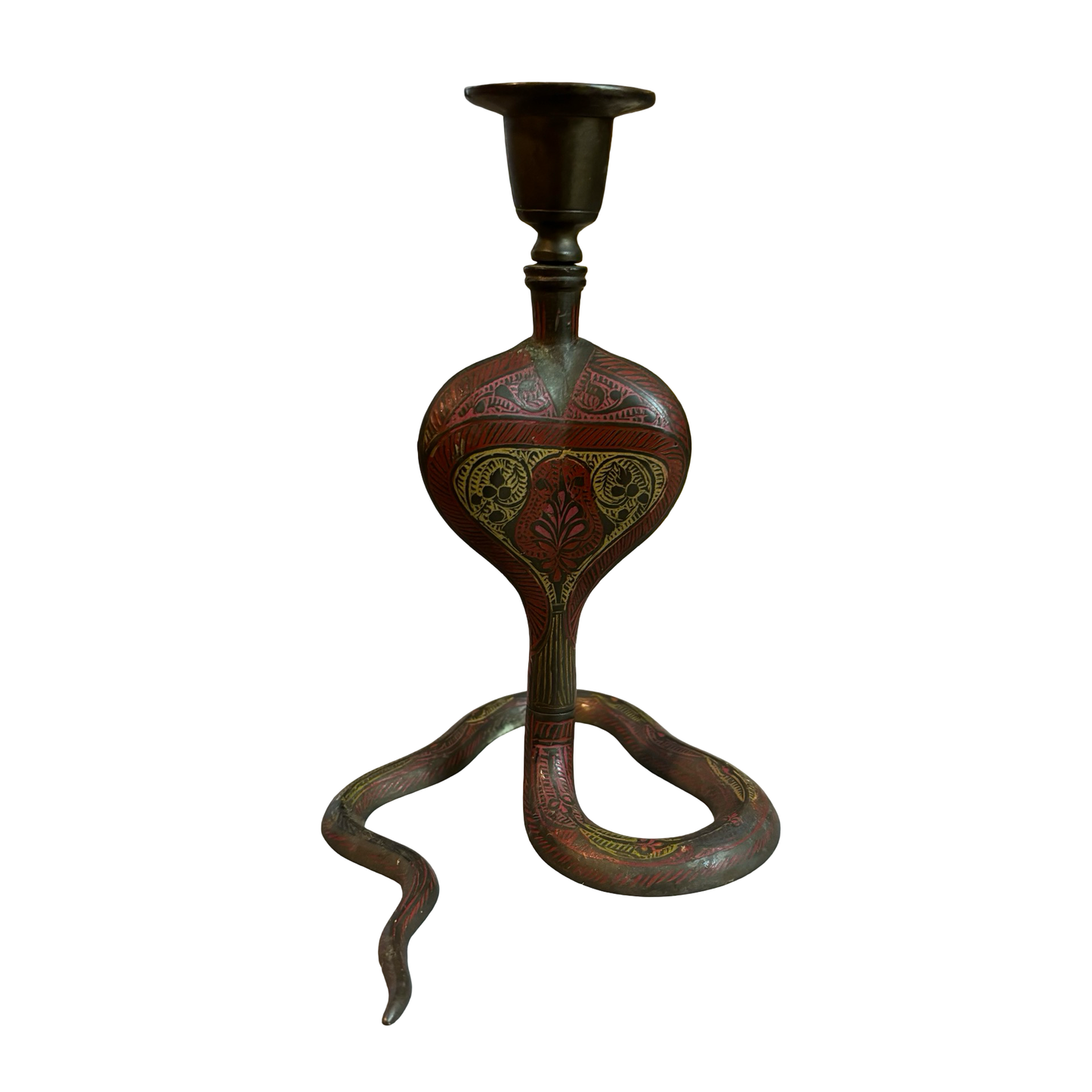 Brass Enameled Cobra Snake Candlestick