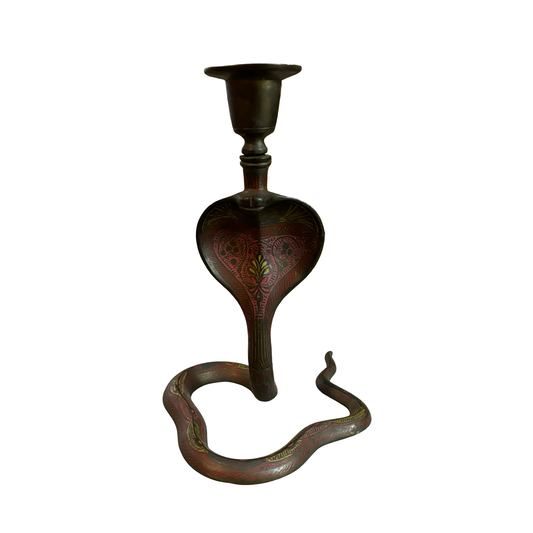 Brass Enameled Cobra Snake Candlestick