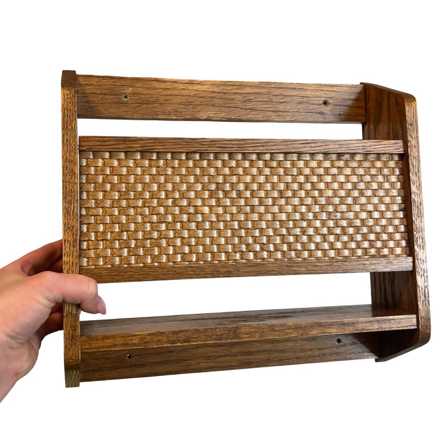 Wood and Cane Spice Rack/Wall Shelf