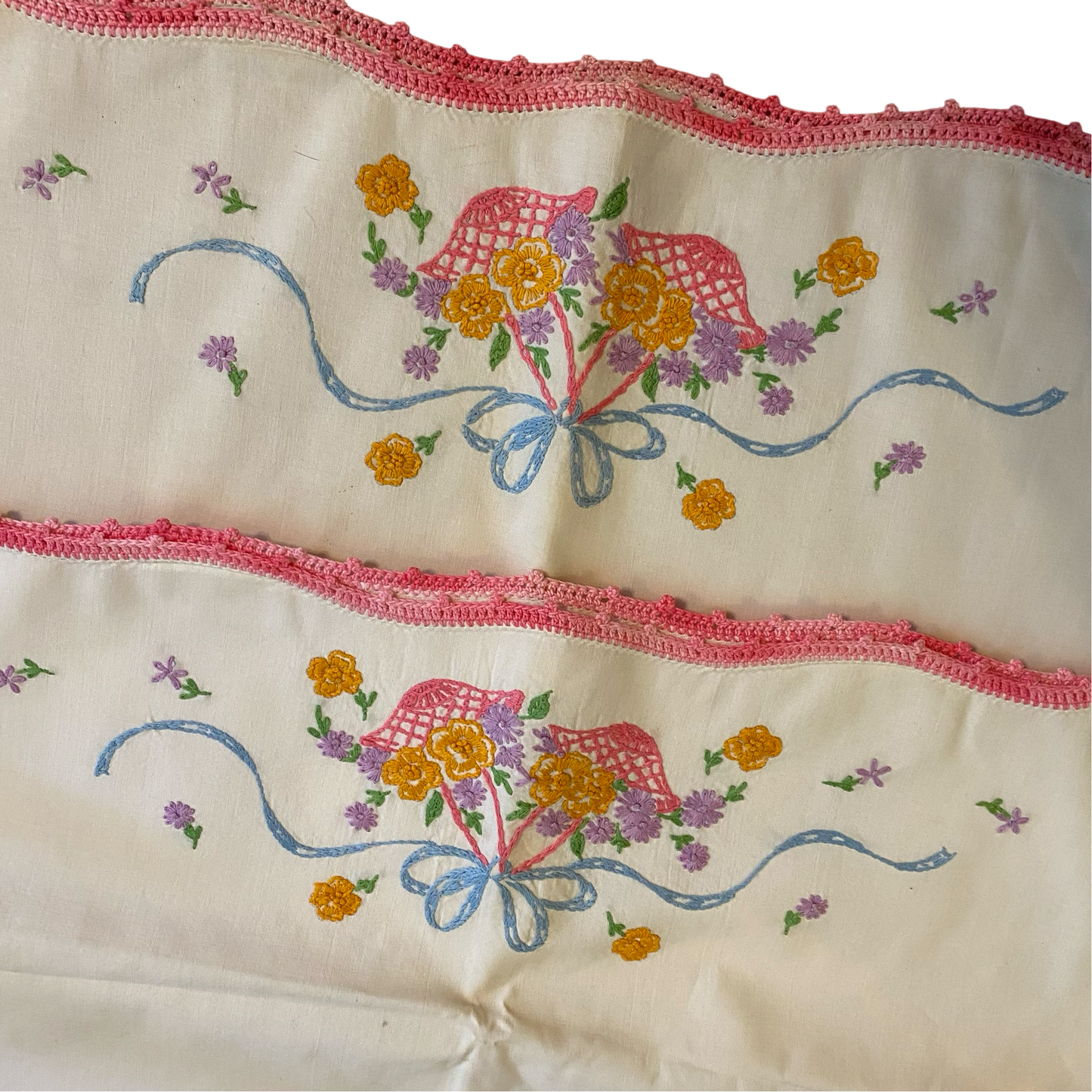 Set of Two Embroidered Pillow Cases