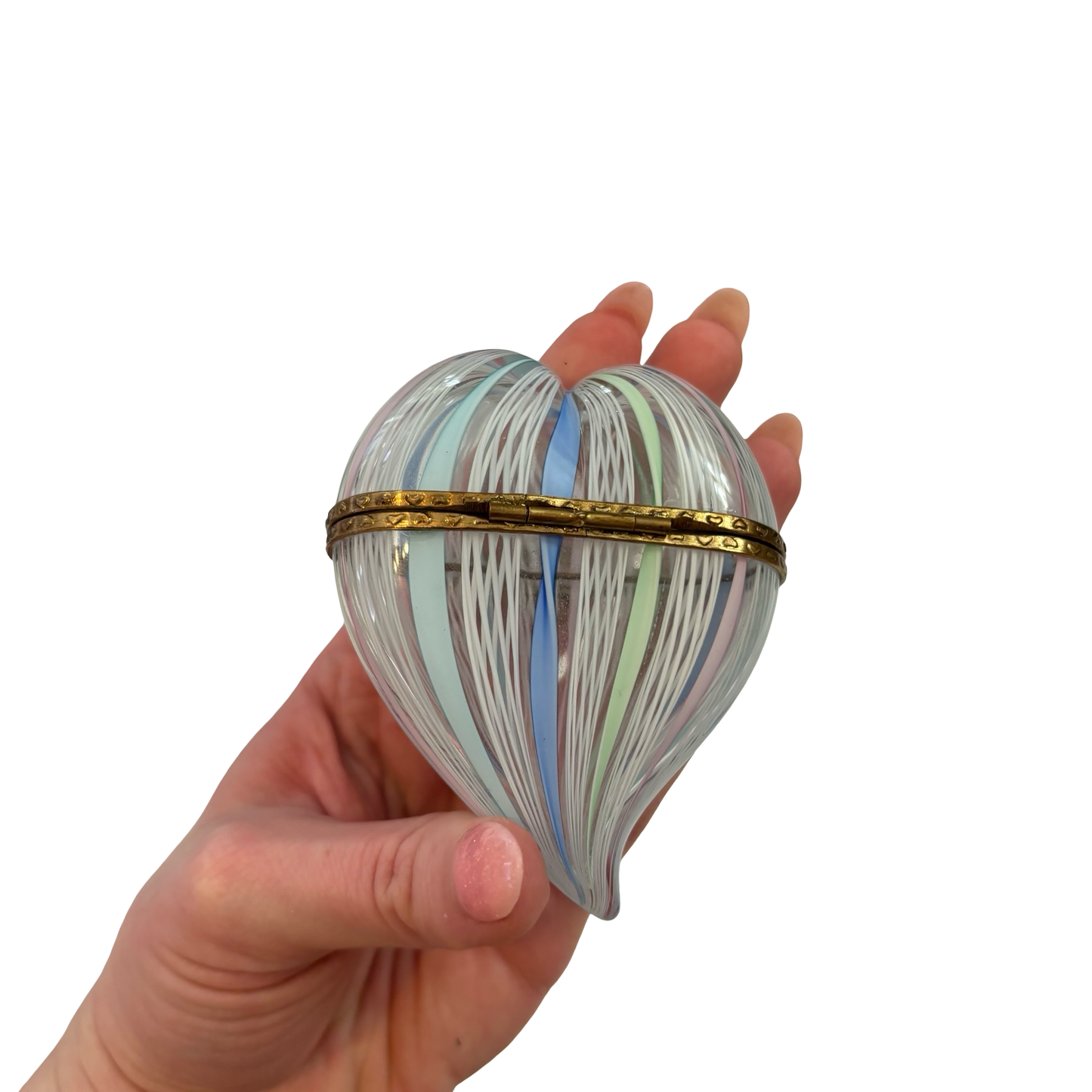 Chamart Latticino Filligrana Murano Glass Heart Box