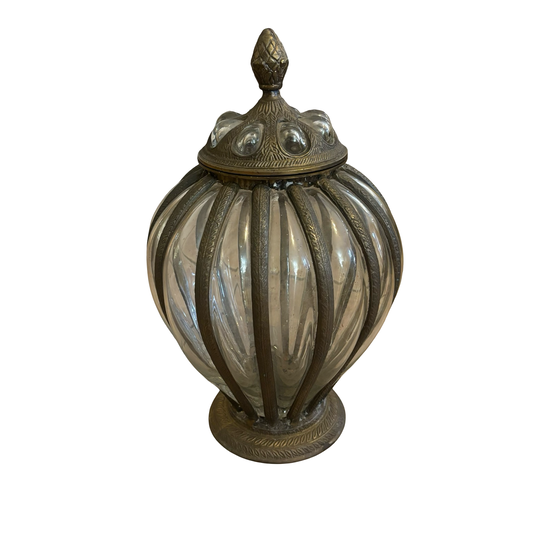 Brass Caged Bubble Glass Apothecary Jar
