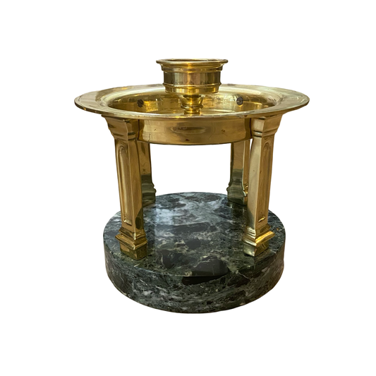 Huge Brass and Green Marble Candle Holder