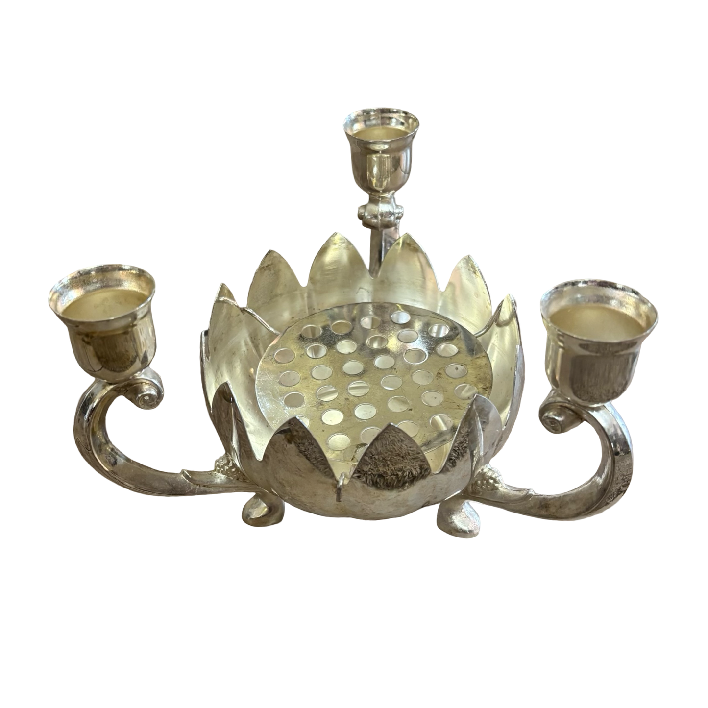 Silver Flower Frog Candelabra