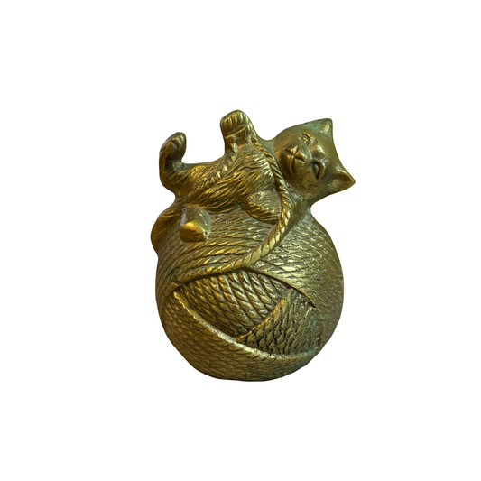 Brass Kitten on Yarn Coin Bank