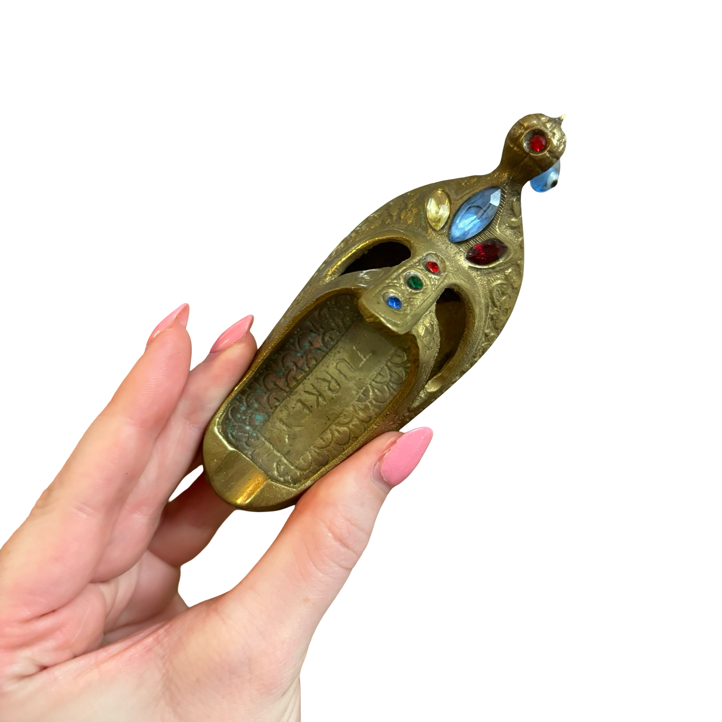 Brass Bejeweled Shoe Ashtray