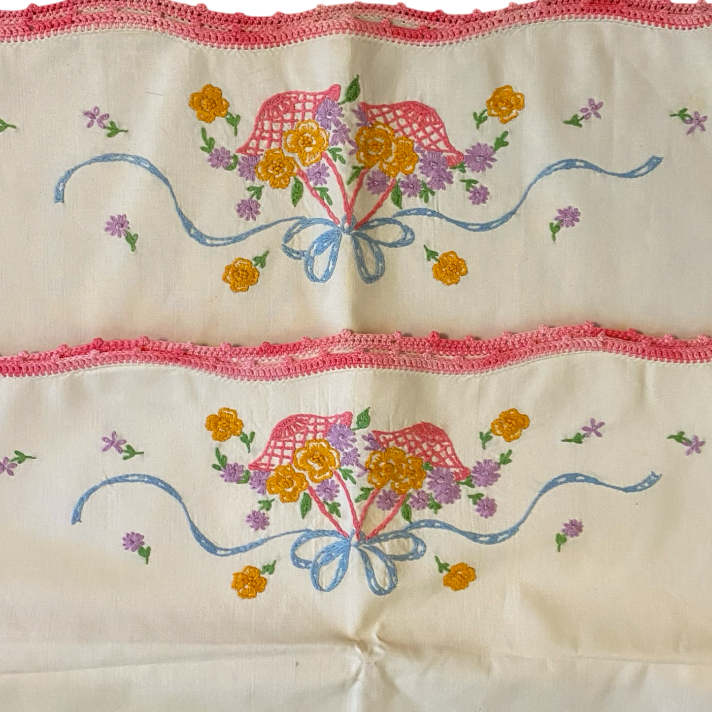 Set of Two Embroidered Pillow Cases