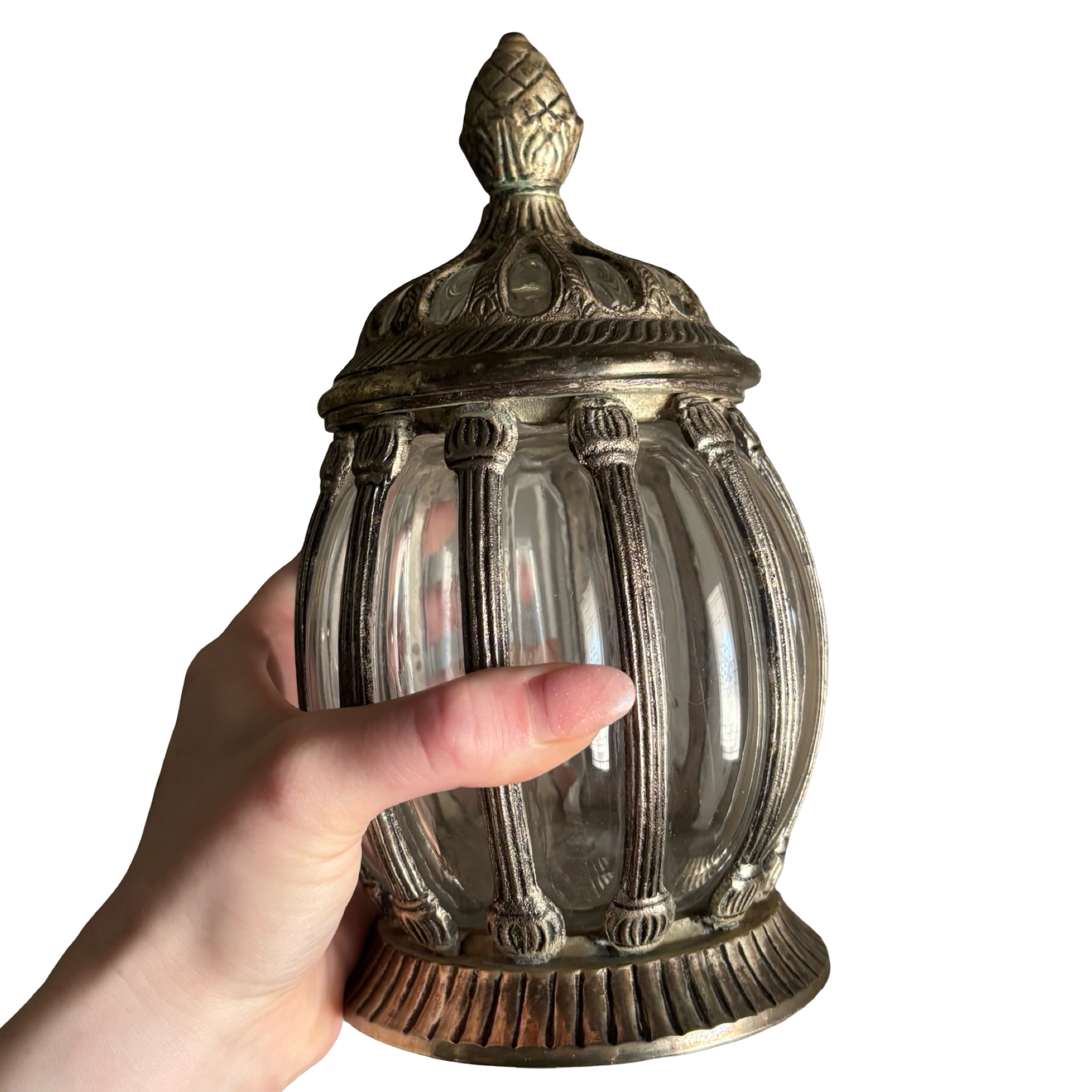 Silver Caged Bubble Glass Apothecary Jar