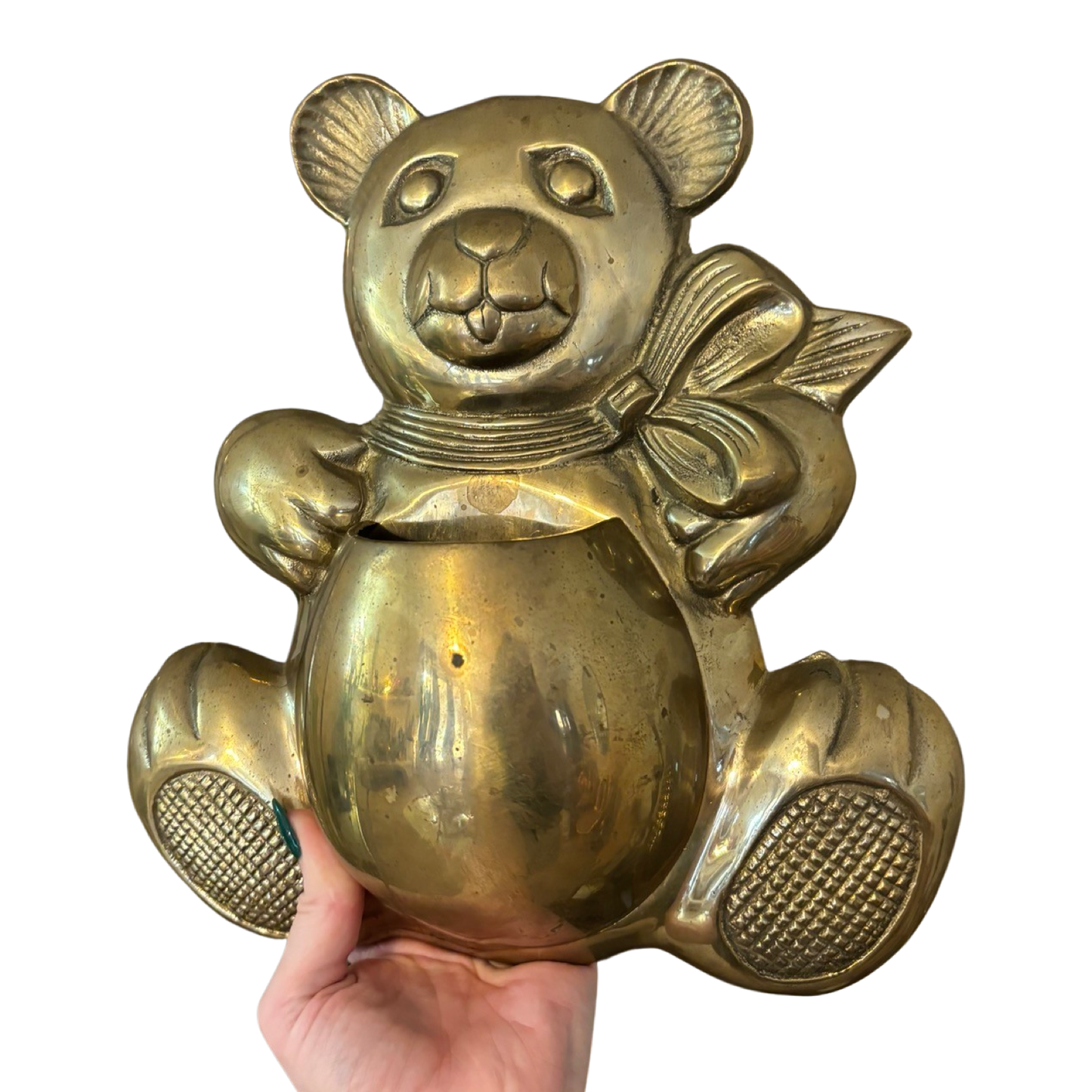 Large Brass Teddy Bear Wall Pocket