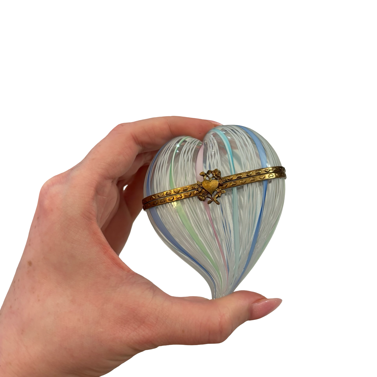 Chamart Latticino Filligrana Murano Glass Heart Box