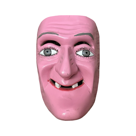 Hand Carved Mexican Folk Art Pink Dancing Mask