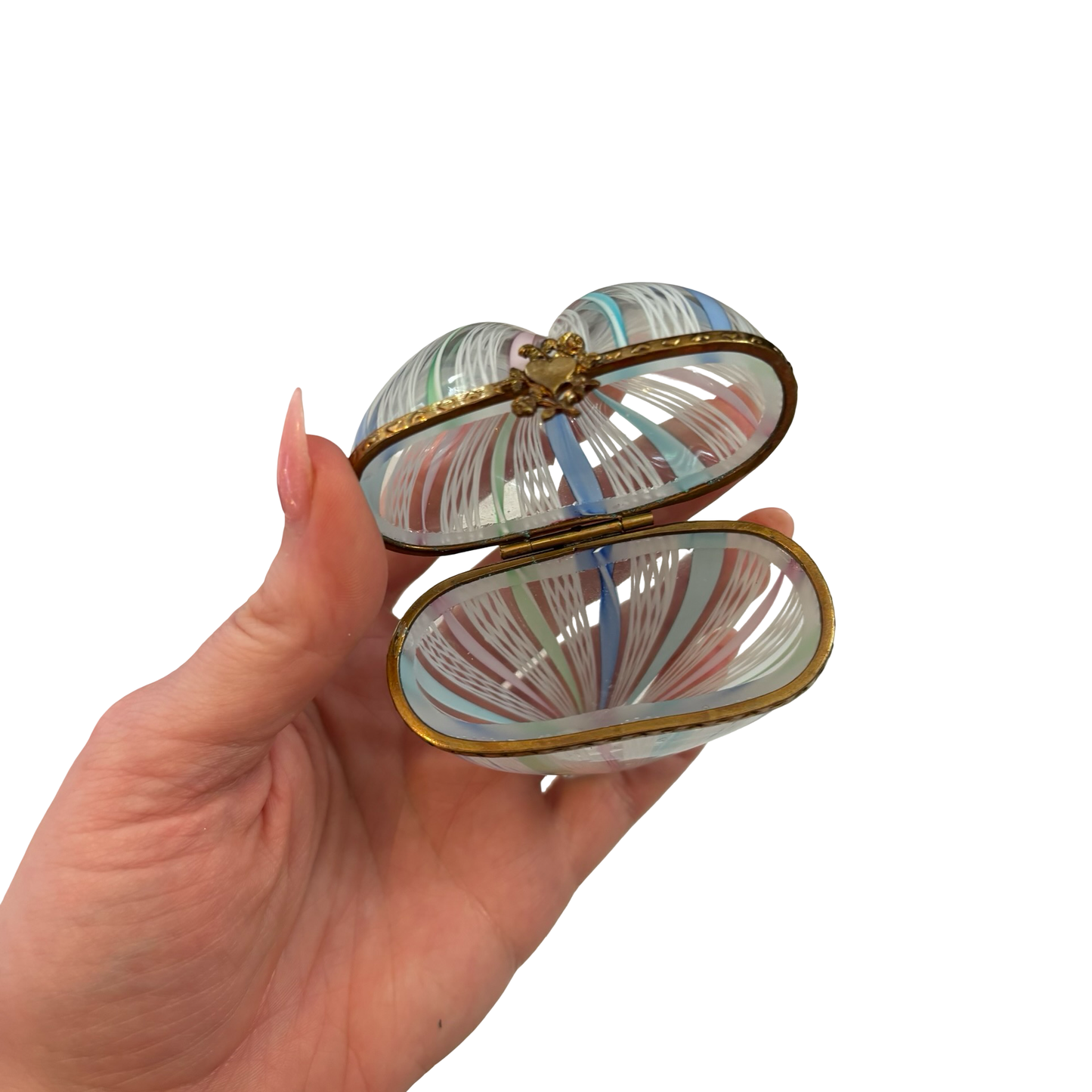 Chamart Latticino Filligrana Murano Glass Heart Box