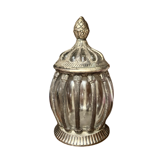 Silver Caged Bubble Glass Apothecary Jar