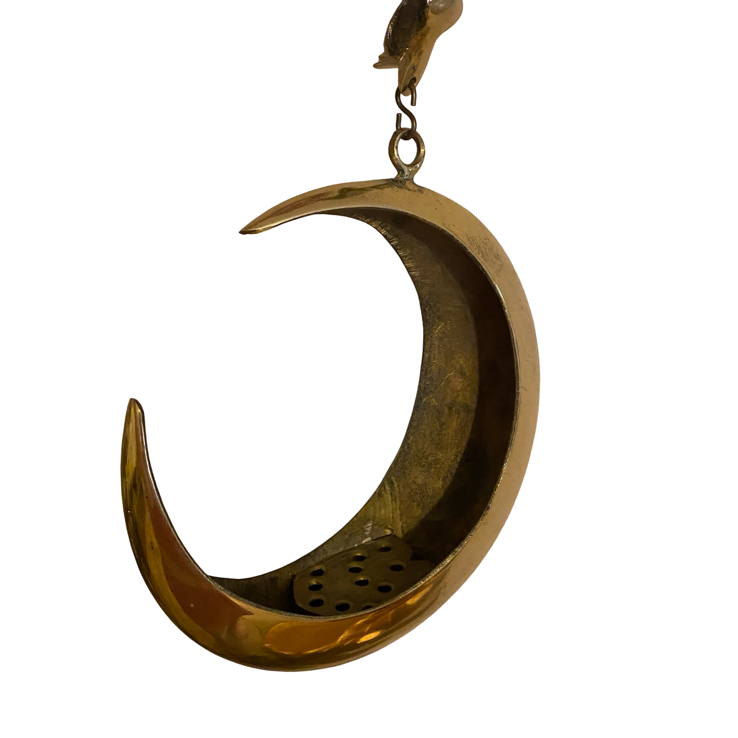 Brass Crescent Moon Flower Frog with Fish Hook