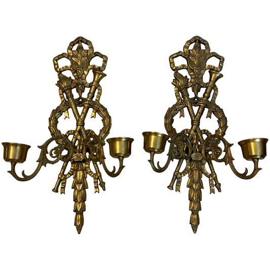 Pair of Large Ornate Brass Sconces