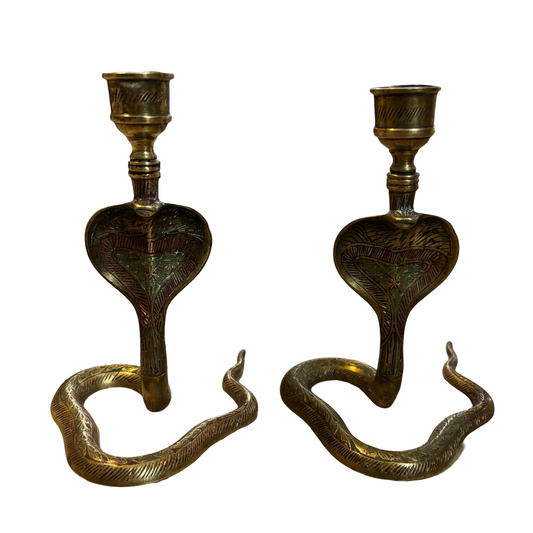 Brass Cobra Snake Candle Holder Pair