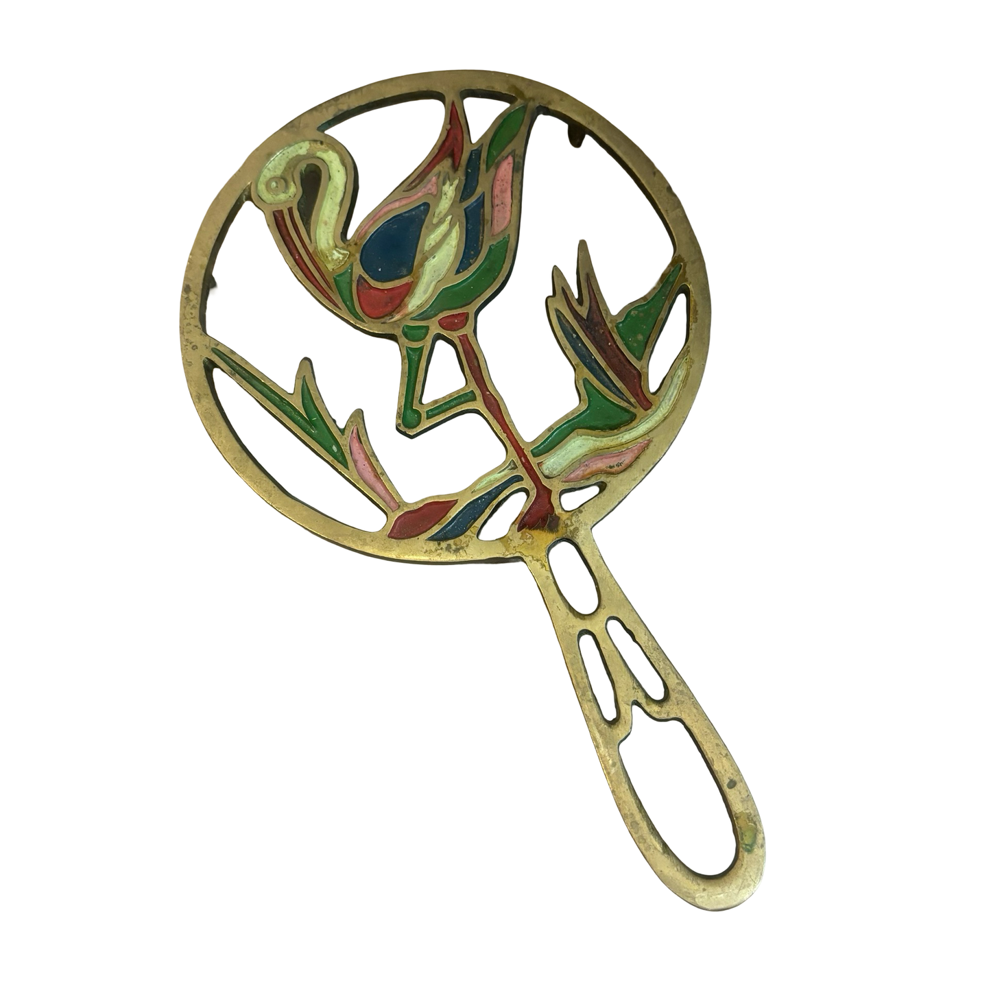 Brass Enameled Flamingo Trivet