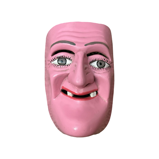 Hand Carved Mexican Folk Art Pink Dancing Mask