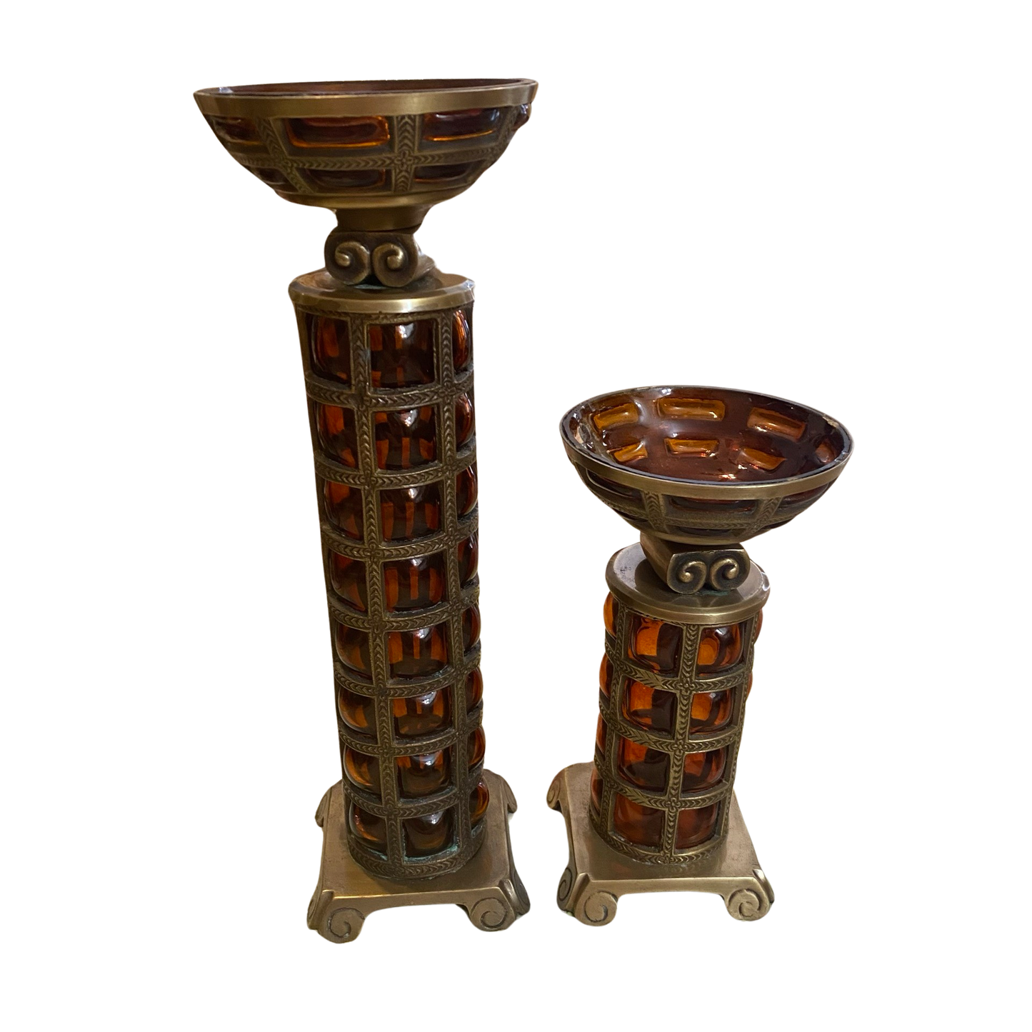 Brass Caged Bubble Apothecary Candle Stands