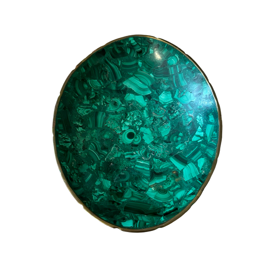 Large Brass Rimmed Malachite Bowl