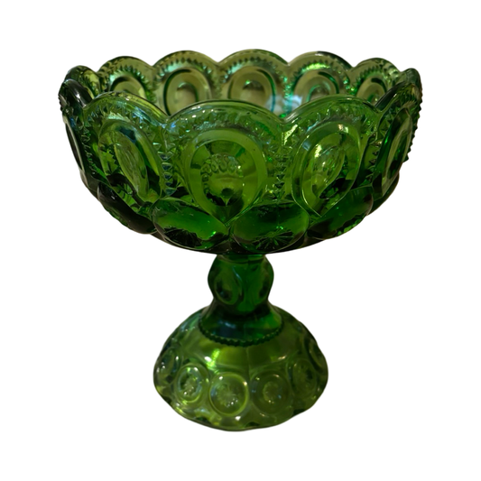 Green Moon and Stars Glass Compote