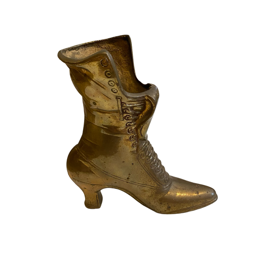 Large Victorian Brass Boot Vase