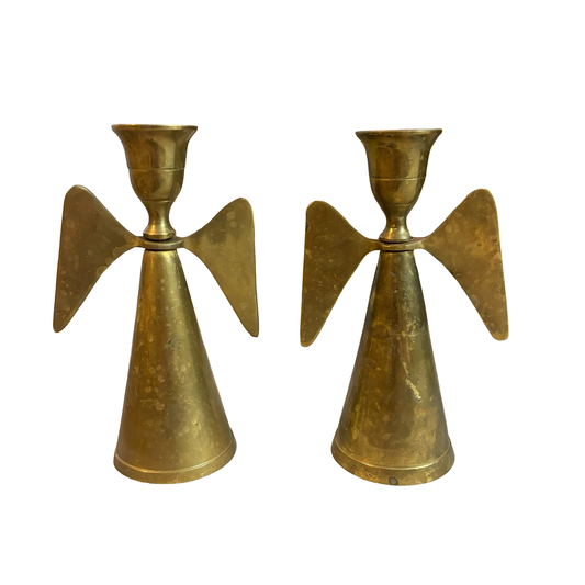 Brass Angel Candlestick Pair
